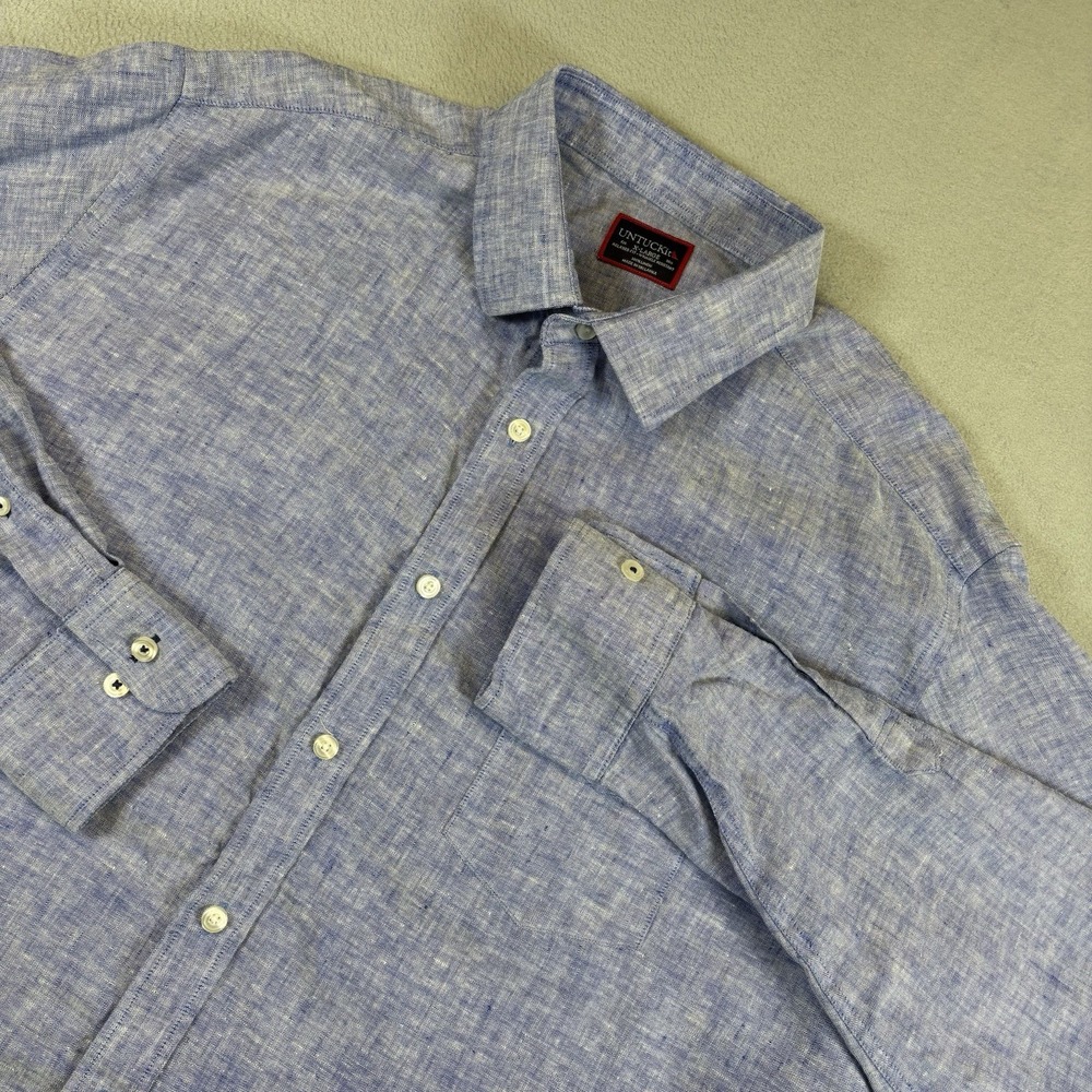 Untuckit Mens Vin Santo Linen Shirt Blue size XL Relaxed Fit Wrinkle Free